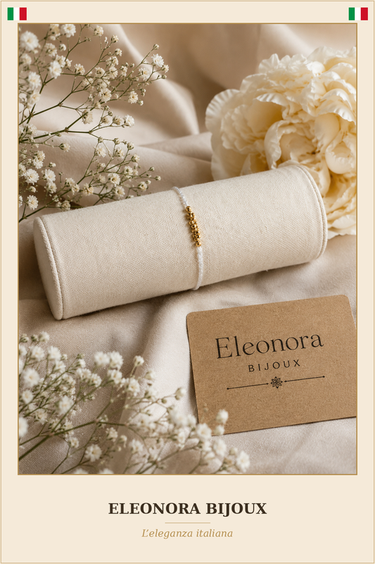 Bracelet Cordon Blanc et Perles Dorées - Eleonora Bijoux