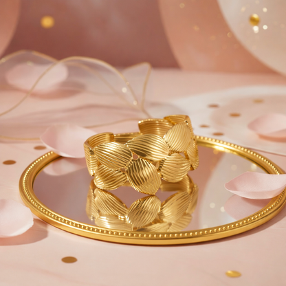 Bracelet Manchette feuilles doré en acier inoxydable