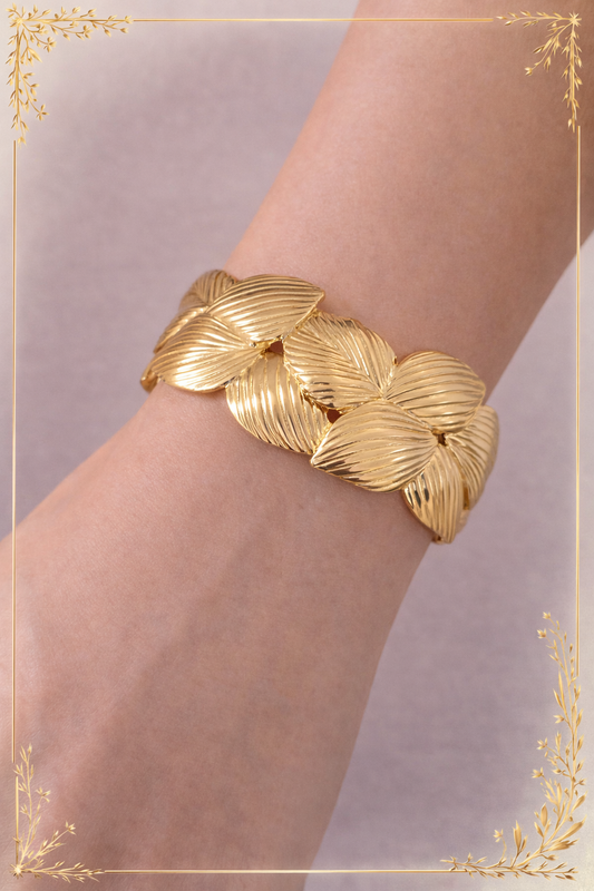 Bracelet Manchette feuilles doré en acier inoxydable