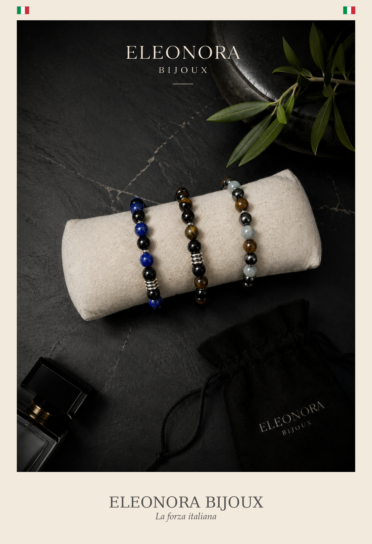 Bracelet Célios argenté Homme - Labradorite (perles bleues claires à droite), Œil de Tigre et Hématite