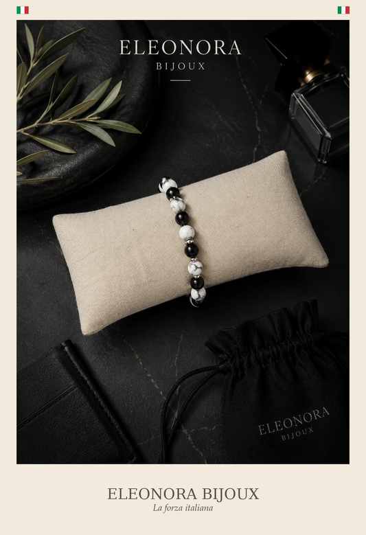 Bracelet Célyos Homme howlite blanche et onyx