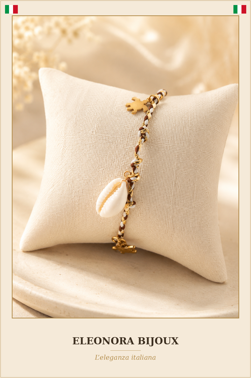 Bracelet Été cordon tressé cauri - Eleonora Bijoux