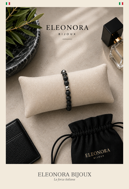 Bracelet Kahel argenté Homme onyx et pierre de lave