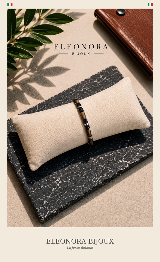 Bracelet Nemo Homme obsidienne noire et oeil de tigre