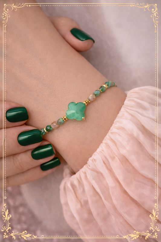 Bracelet Rosalia doré en Aventurine Verte et Agate Indienne