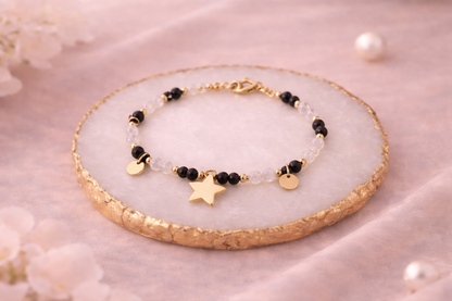 Bracelet Myra doré en Onyx et Cristal de Roche