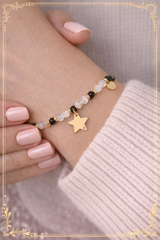 Bracelet Myra doré en Onyx et Cristal de Roche