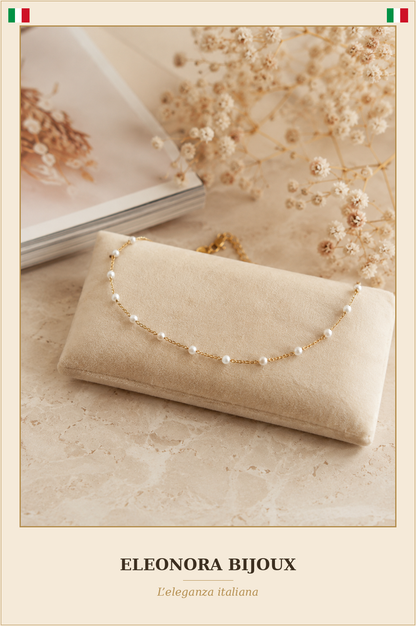 Bracelet de cheville doré perles nacrées blanches - Eleonora Bijoux