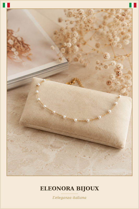 Bracelet de cheville doré perles nacrées blanches - Eleonora Bijoux