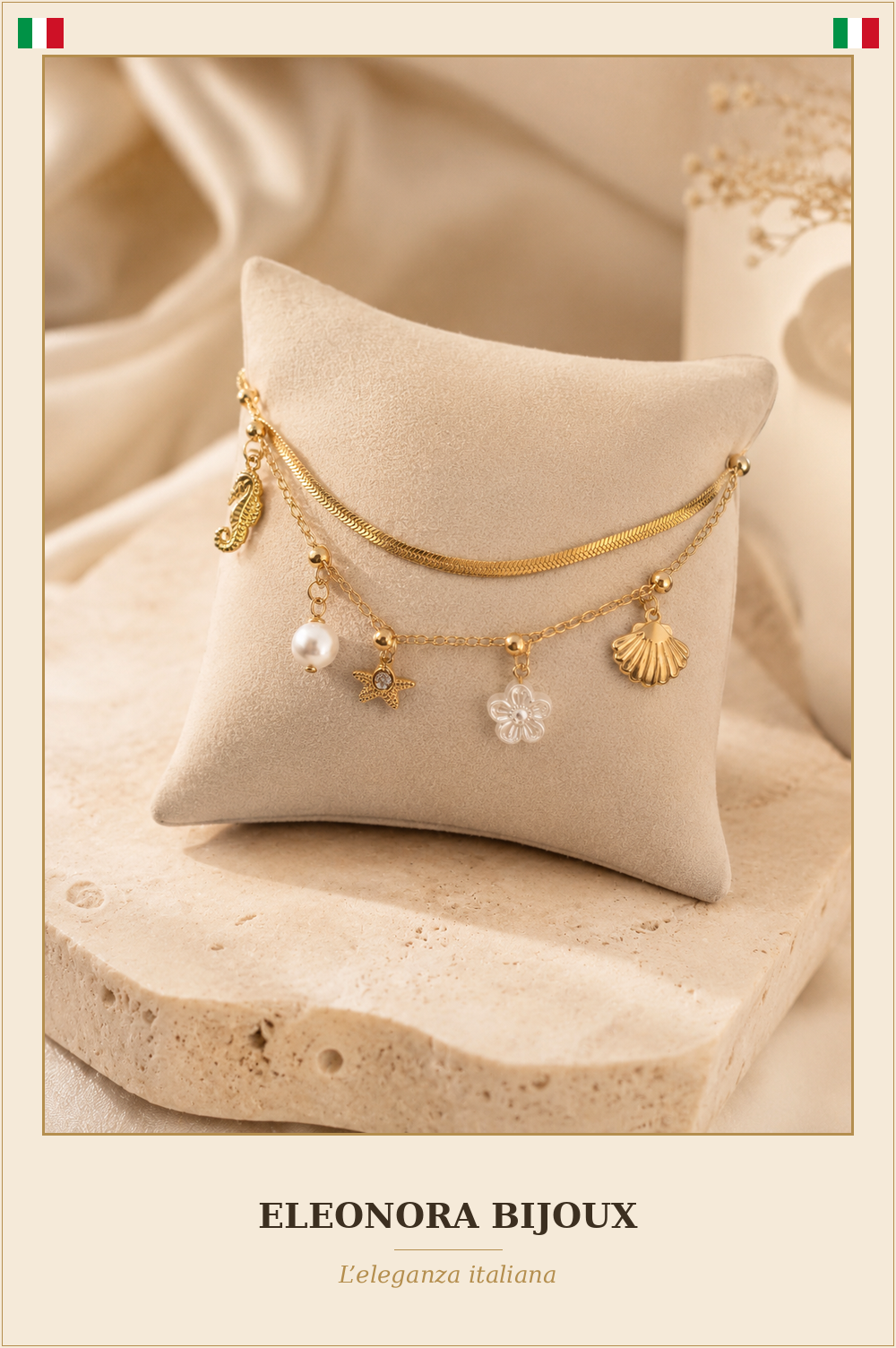 Bracelet de cheville doré multi-charms - Eleonora Bijoux