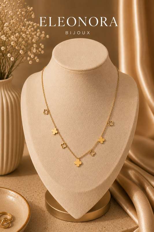 Collier Trèfles Doré en Acier Inoxydable