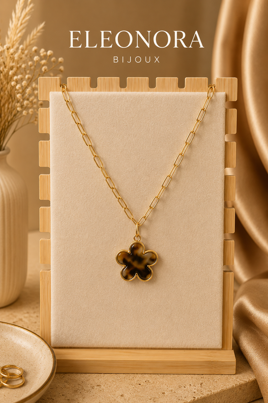 Collier doré Femme à maillons avec Fleur Léopard