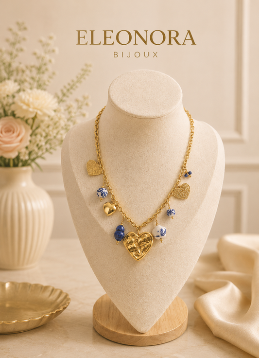 Collier Charme cœur bleu et doré