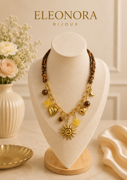 Collier Charme léopard soleil