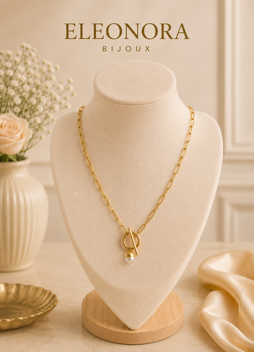 Collier chaîne dorée à perle