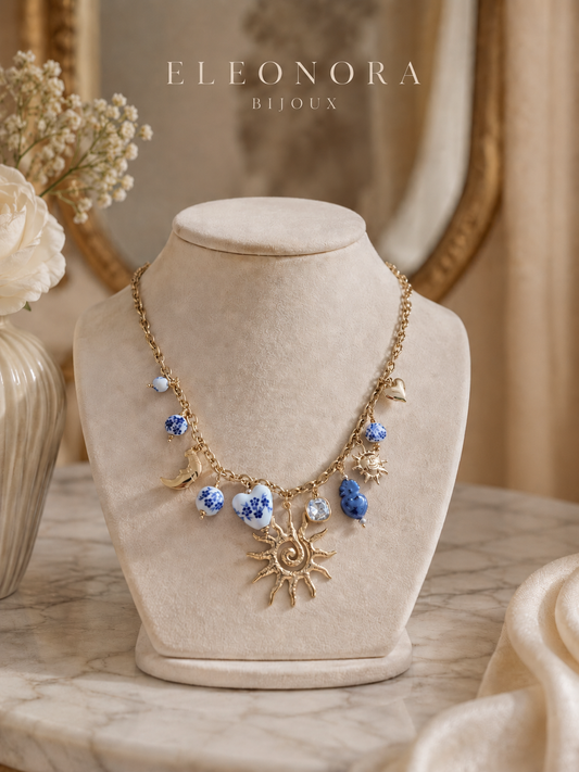 Collier Charme bleu et doré