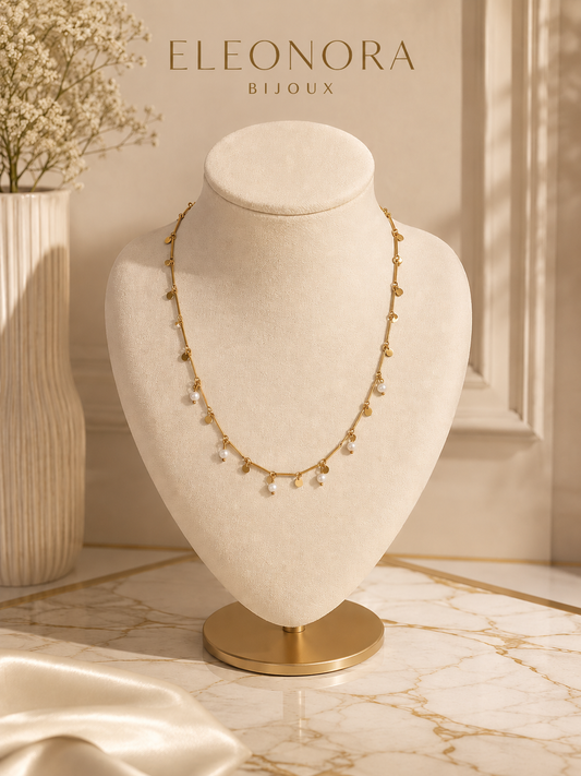 Collier Perles Doré en Acier Inoxydable