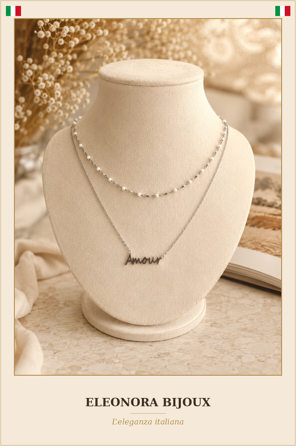 Collier Double Amour argenté - Eleonora Bijoux