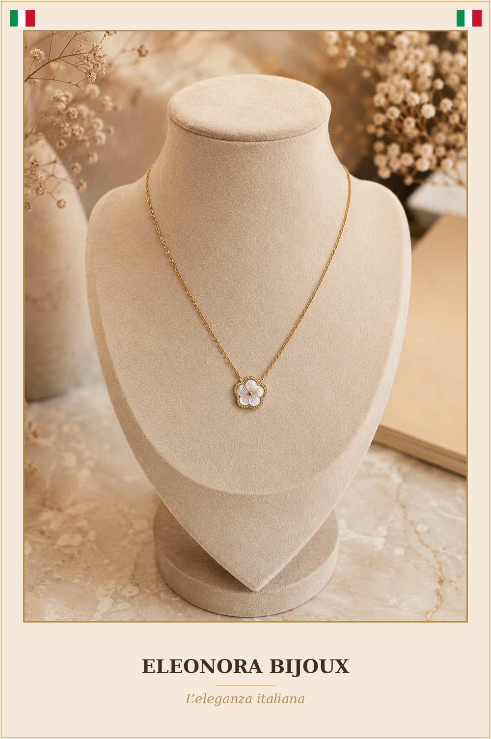 Collier Fleur Nacre dorée - Eleonora Bijoux