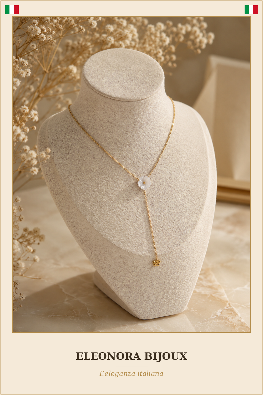 Collier Y Fleur Nacre doré - Eleonora Bijoux