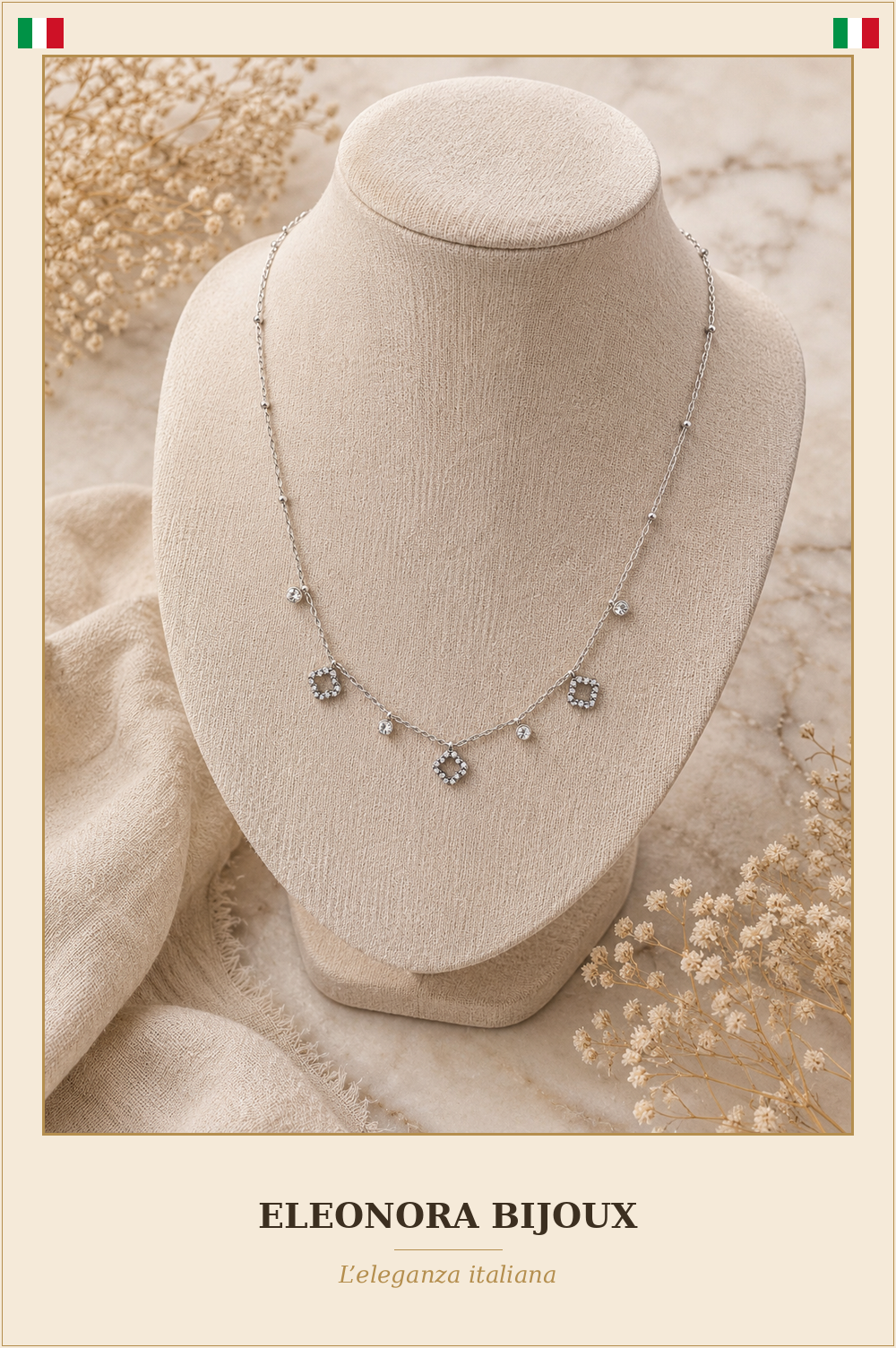 Collier Trèfles et Zircons argenté - Eleonora Bijoux