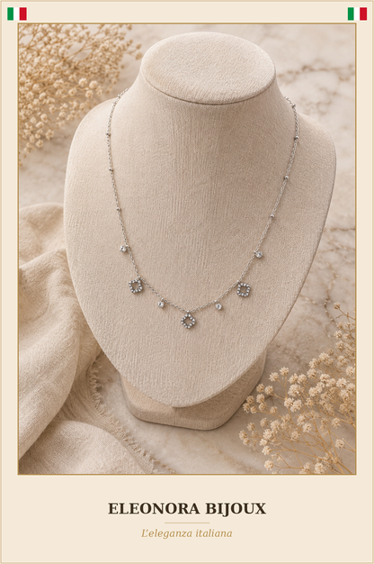 Collier Trèfles et Zircons argenté - Eleonora Bijoux