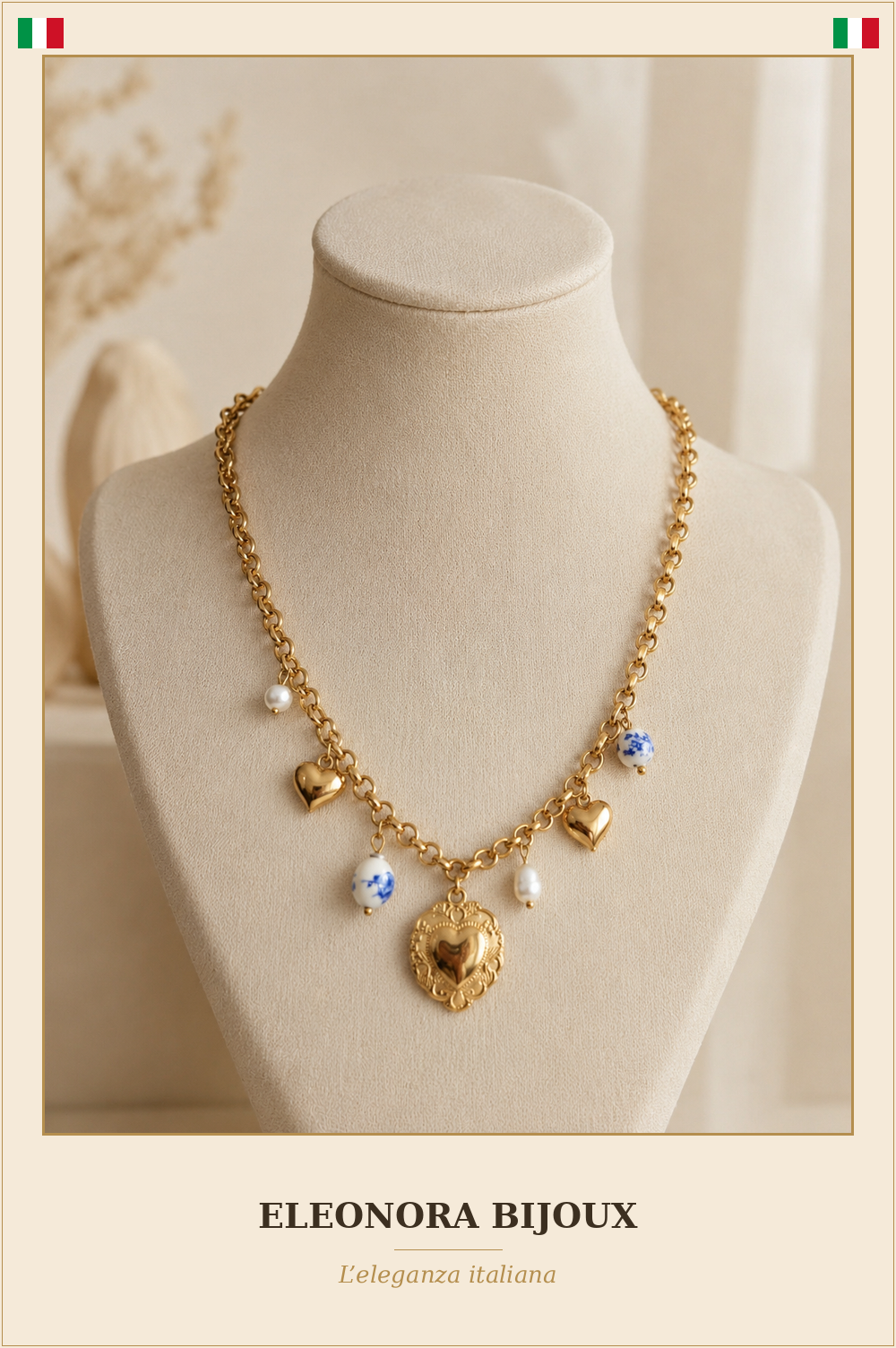 Collier doré médaillon cœur baroque - Eleonora Bijoux