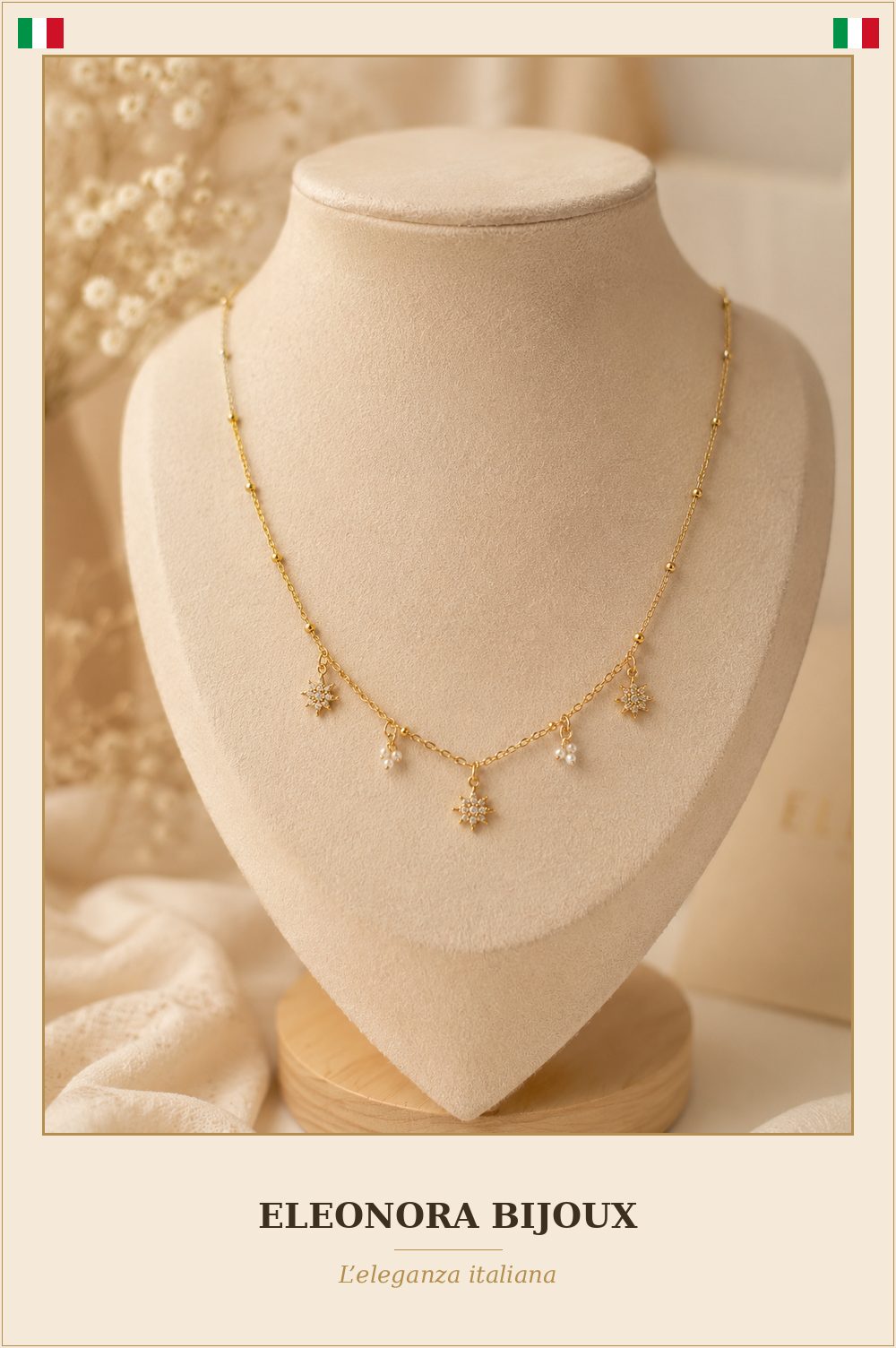 Collier doré étoiles strass - Eleonora Bijoux