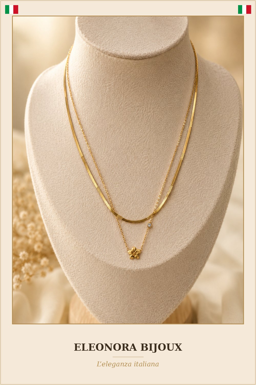 Collier doré double rang fleur - Eleonora Bijoux