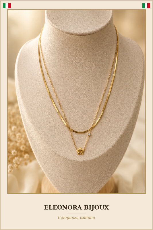 Collier doré double rang fleur - Eleonora Bijoux