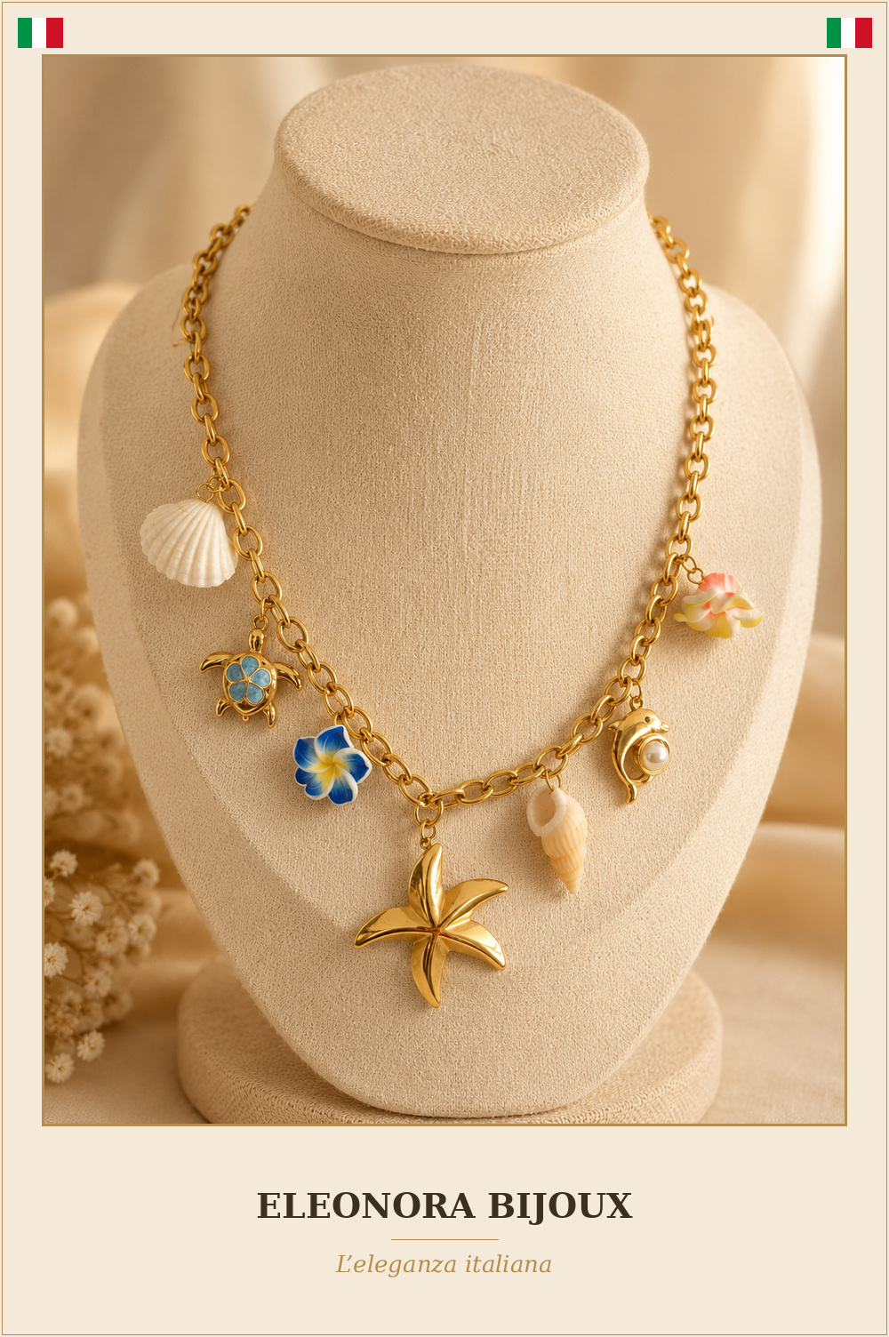 Collier Été doré multi-charms - Eleonora Bijoux