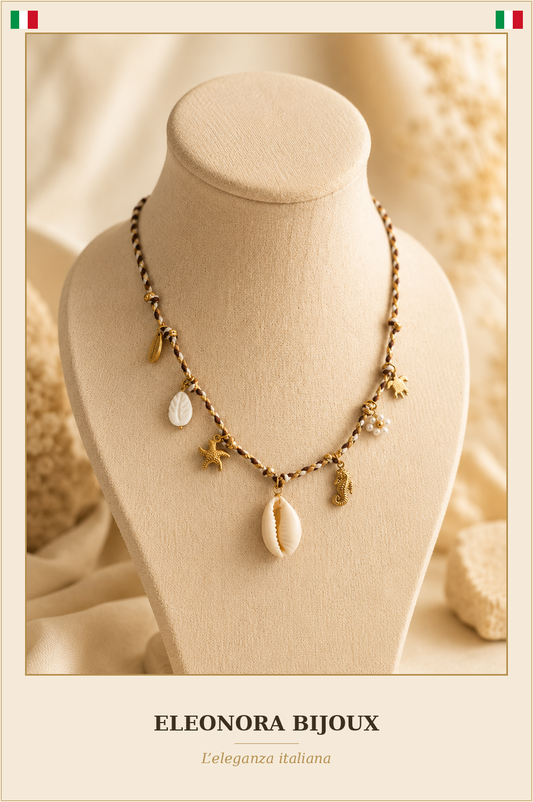 Collier Été cordon tressé cauri - Eleonora Bijoux