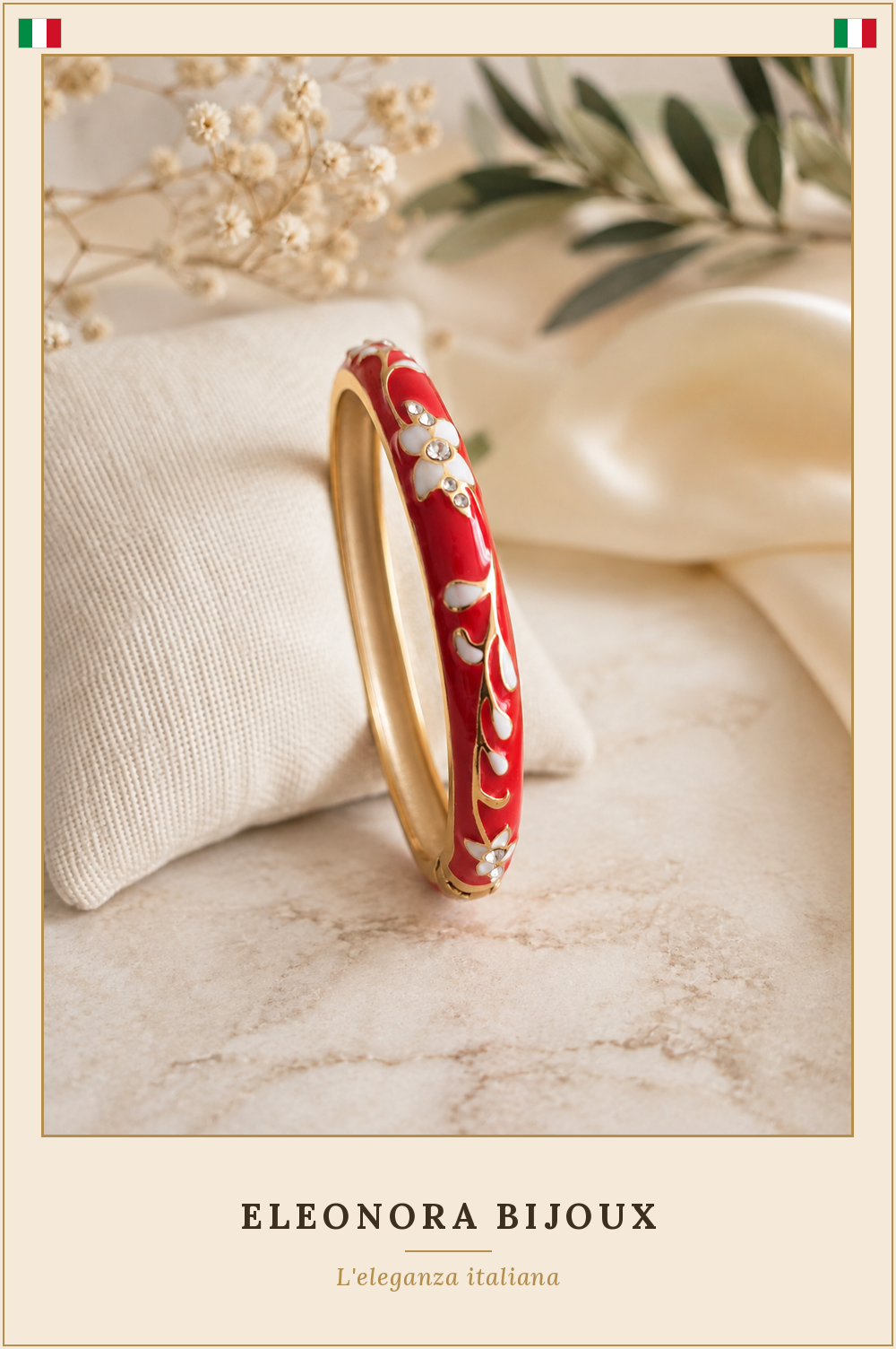 Bracelet jonc doré émaillé Rouge