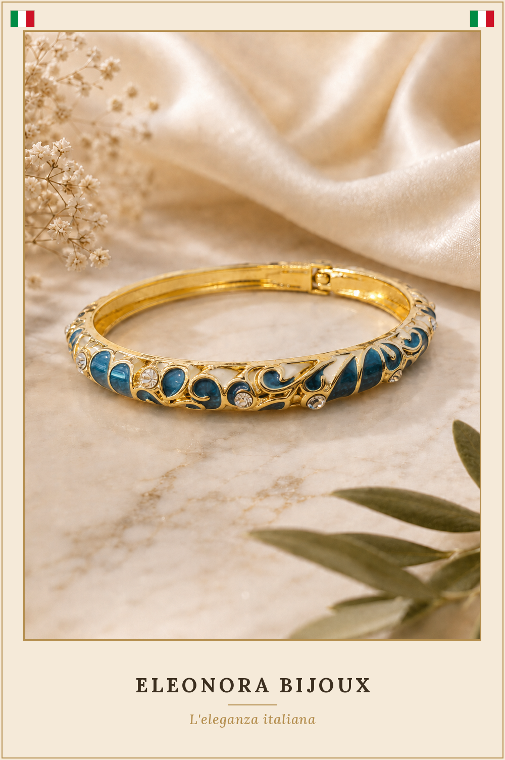Bracelet jonc doré émaillé Bleu
