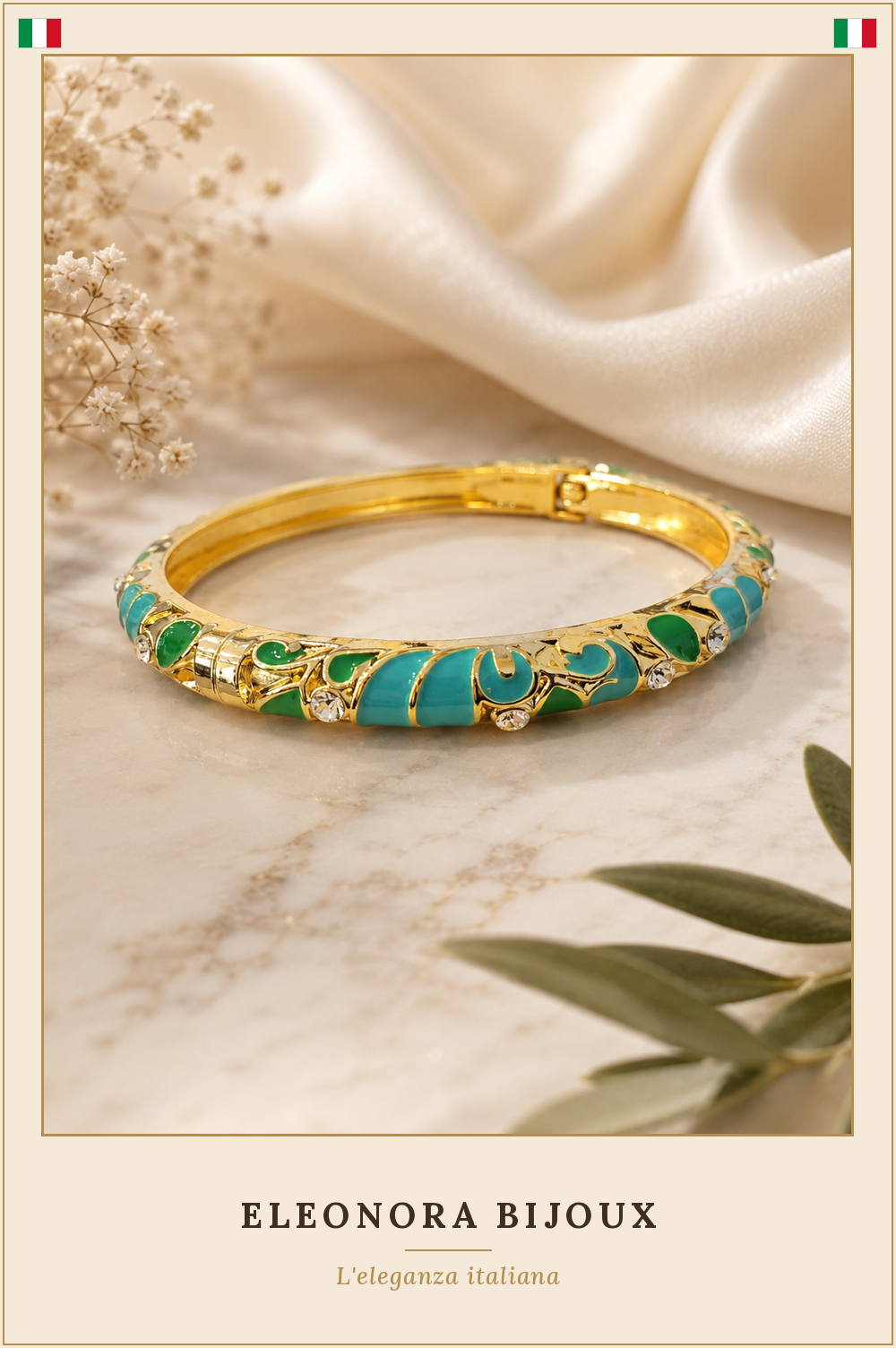 Bracelet jonc doré émaillé Turquoise