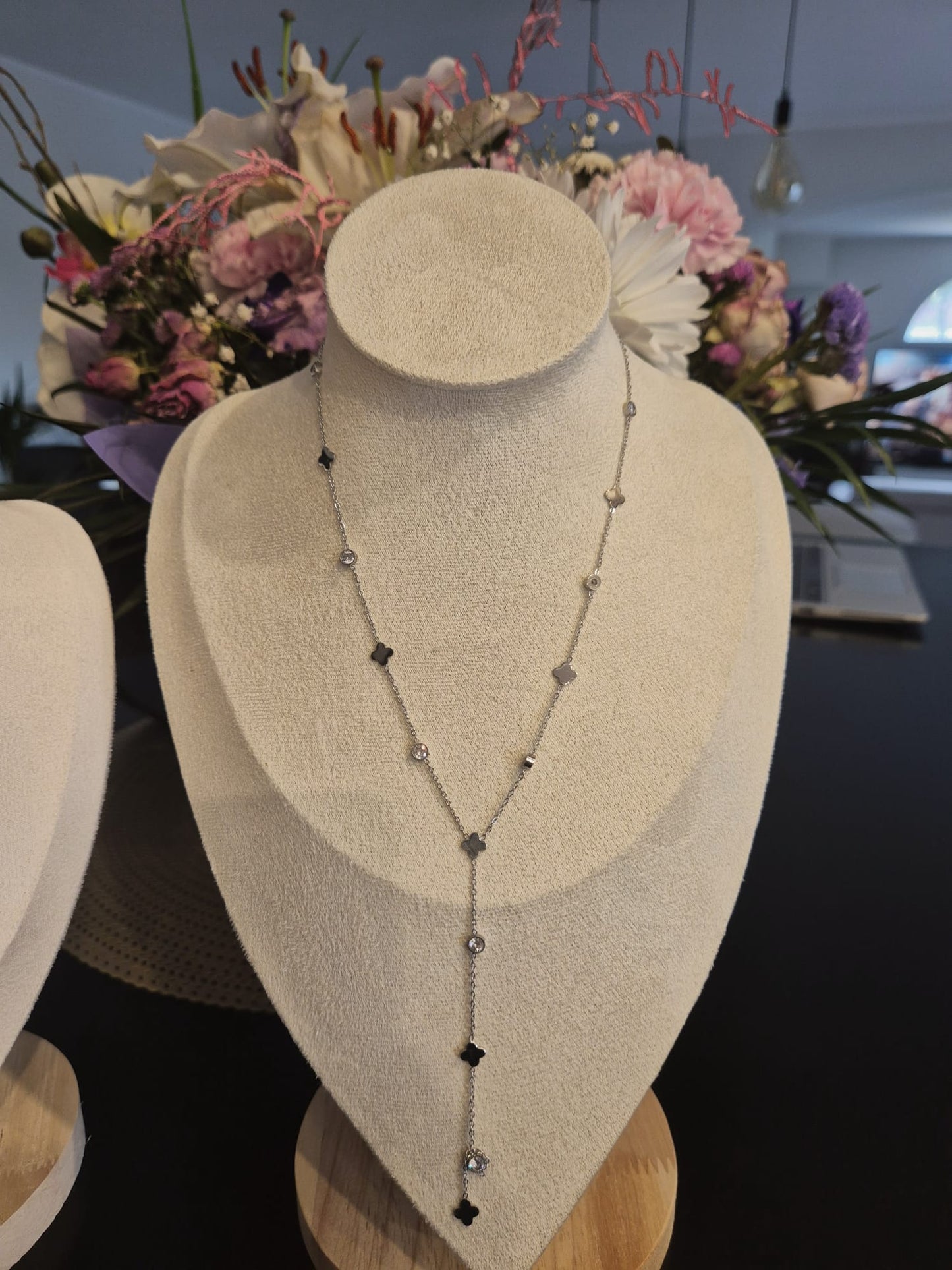 Collier Y Trèfles argenté - vue produit