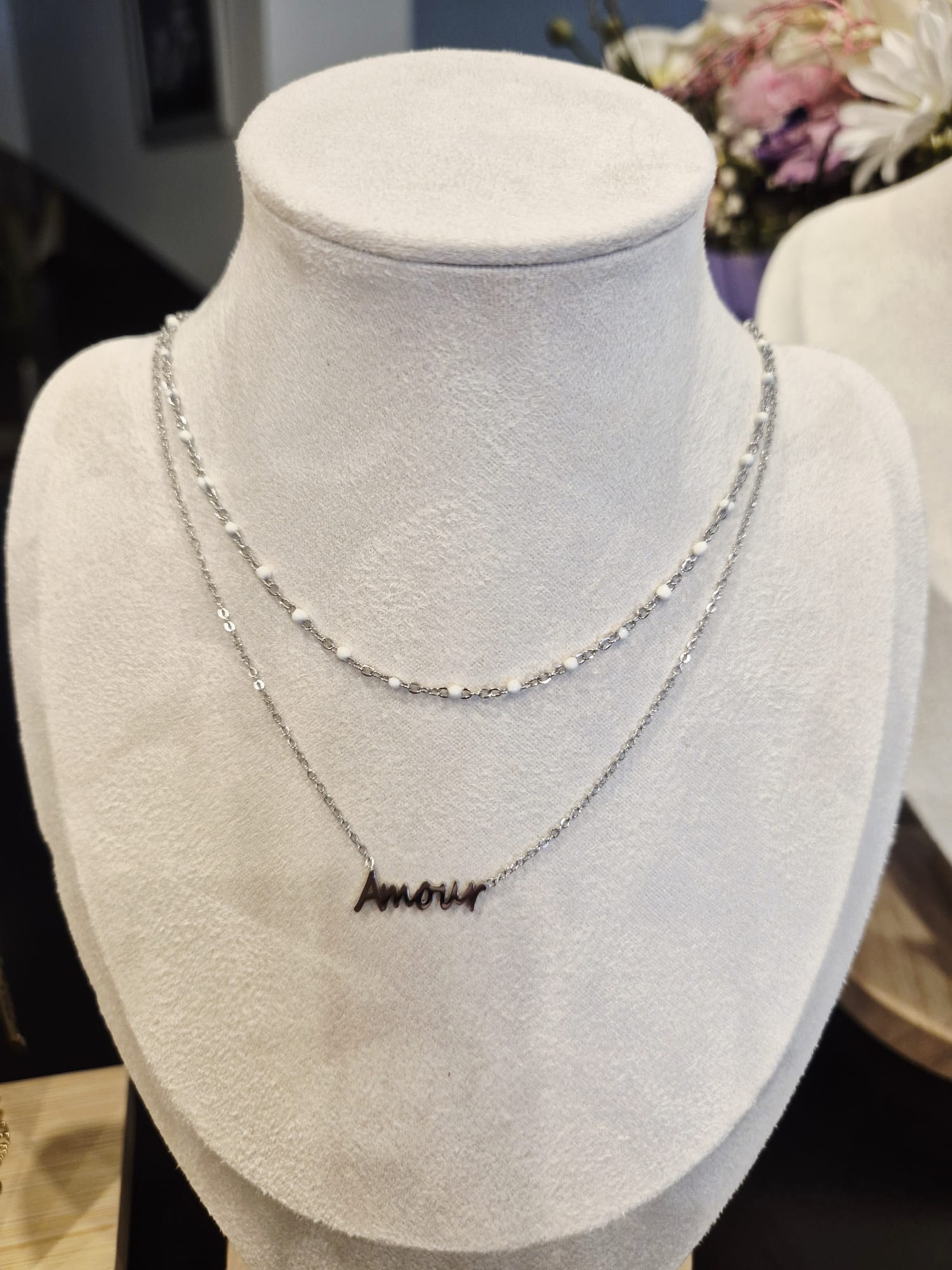Collier Double Amour argenté - vue produit