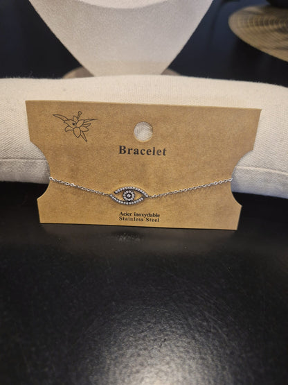 Bracelet Œil Grec argenté en acier inoxydable - vue produit