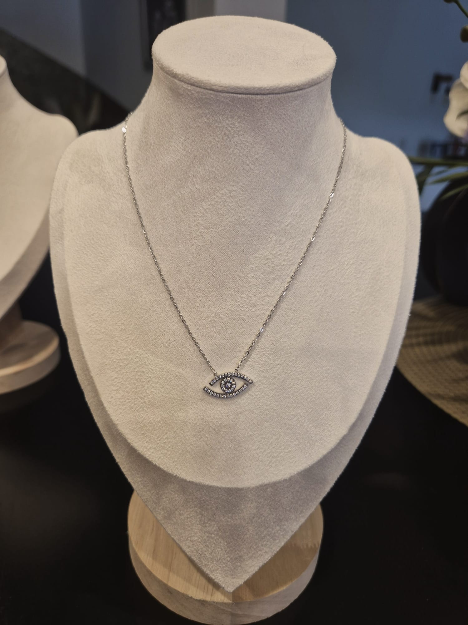 Collier Œil Grec argenté - vue produit