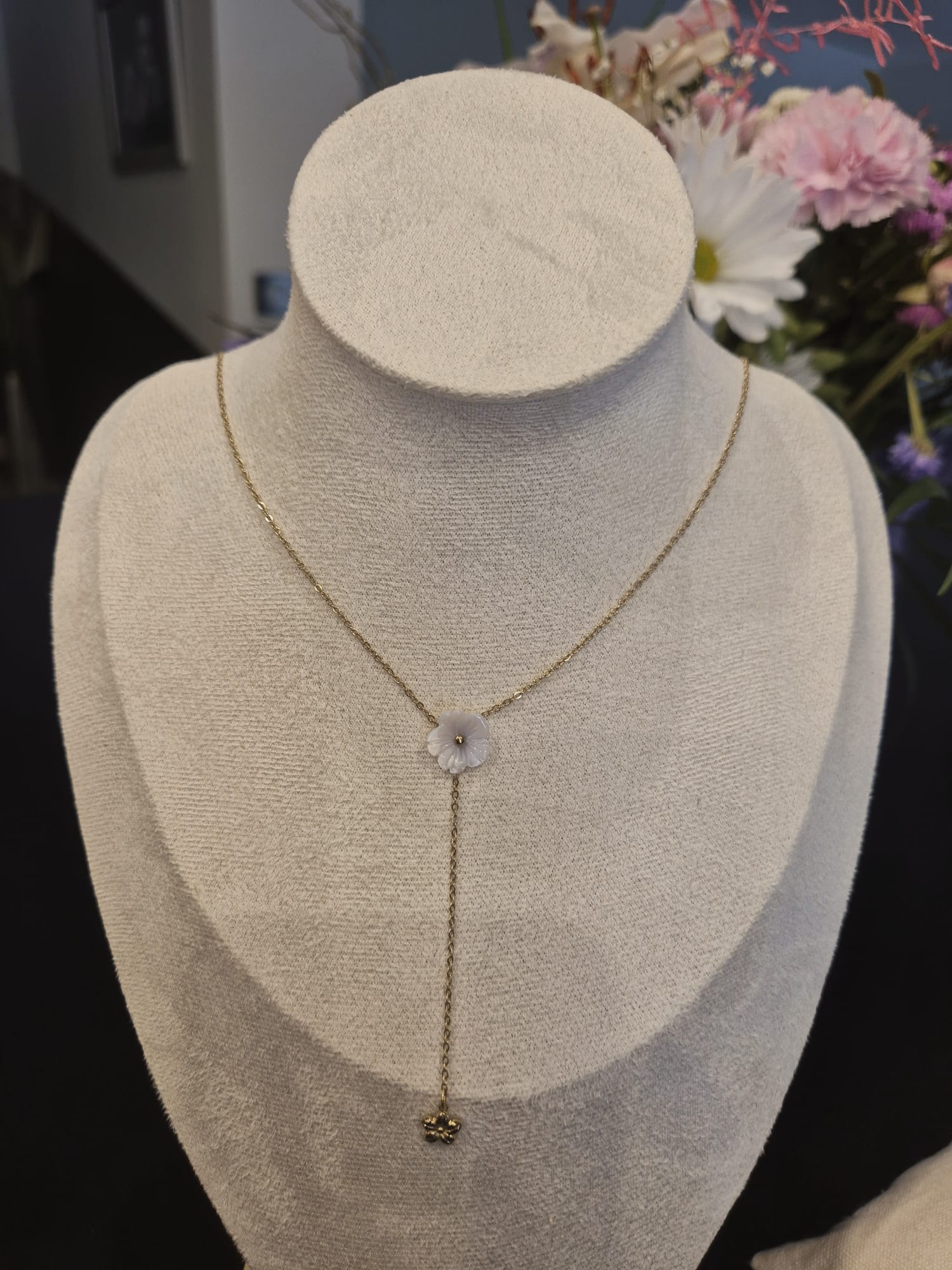 Collier Y Fleur Nacre doré - vue produit
