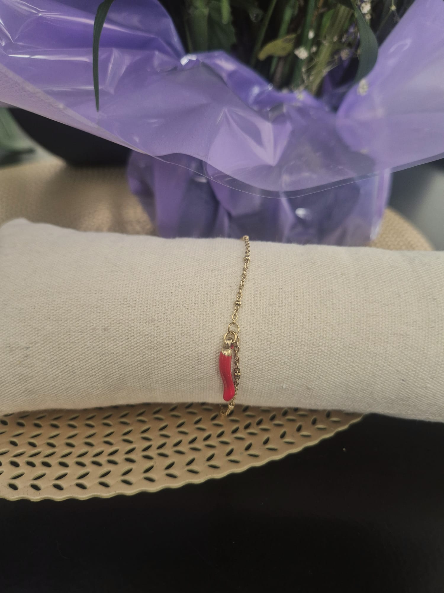 Bracelet Cornicello doré perles boules - vue produit