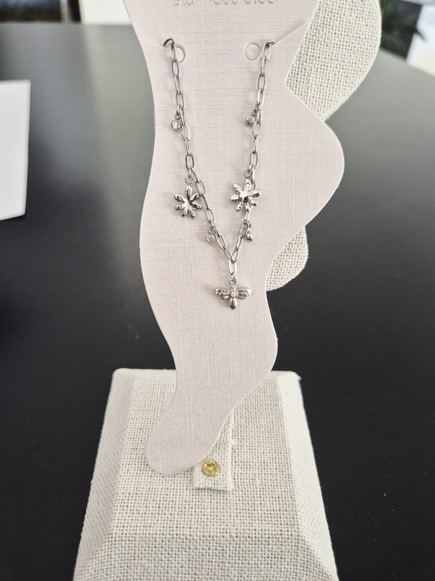 Bracelet de cheville argenté Étoiles Abeille Zircons