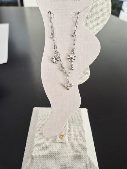 Bracelet de cheville argenté Étoiles Abeille Zircons