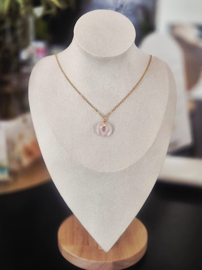 Collier Loa doré en Quartz Rose - photo réelle pierre rose pâle