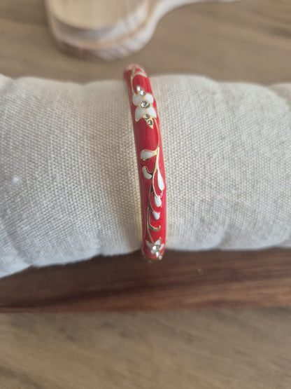 Bracelet jonc doré émaillé Rouge - photo