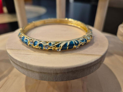 Bracelet jonc doré émaillé Bleu - photo