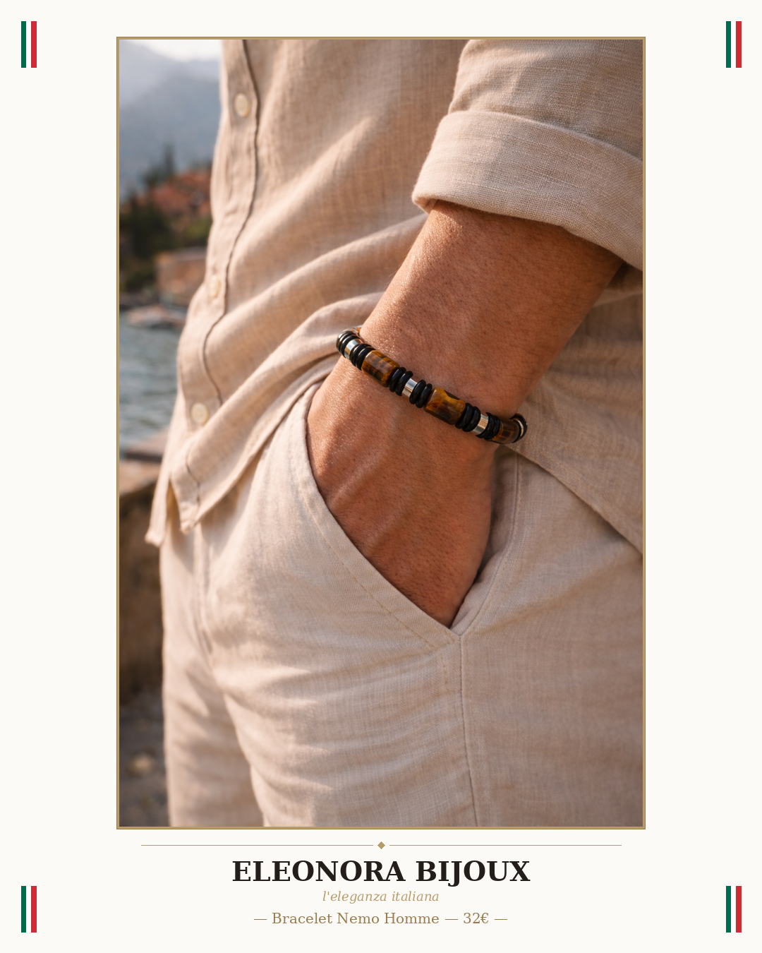 Bracelet Nemo Homme en Obsidienne Noire et Œil de Tigre