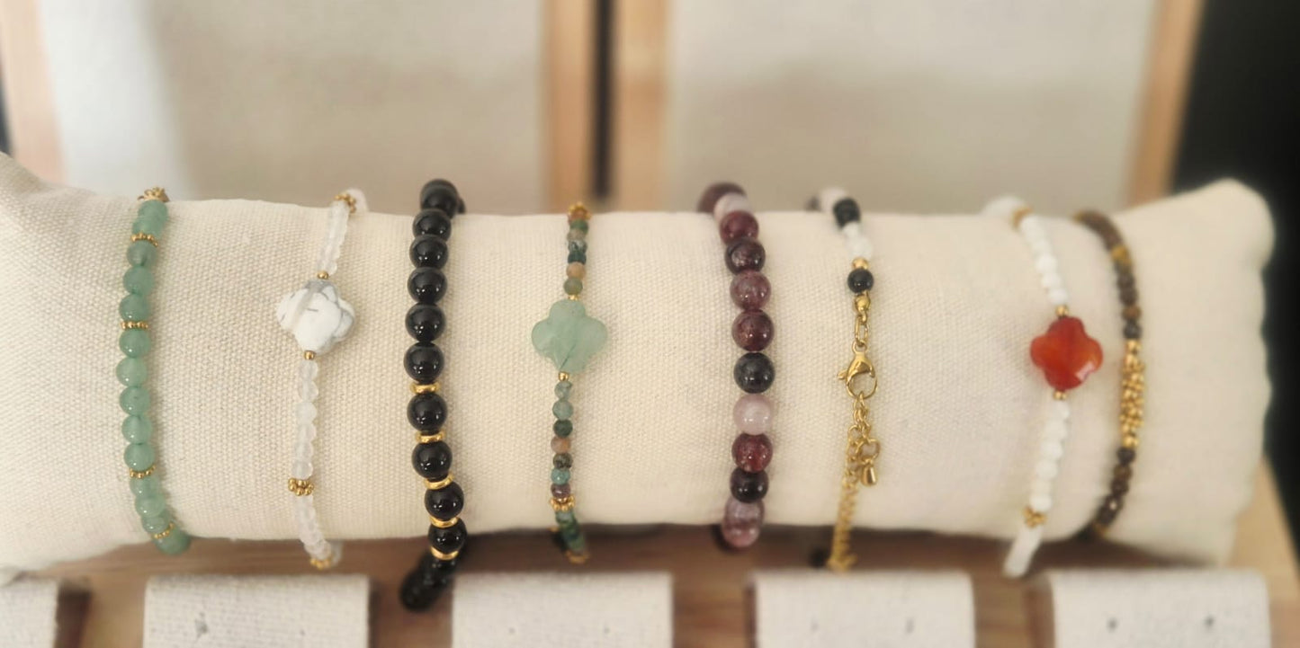Bracelet Halo doré en Aventurine Verte